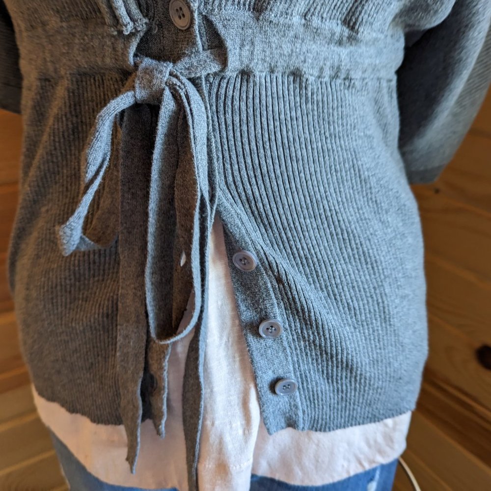 Anthropologie Knitted & Knotted Grey Ruffled Sweater - Picture 3 of 13